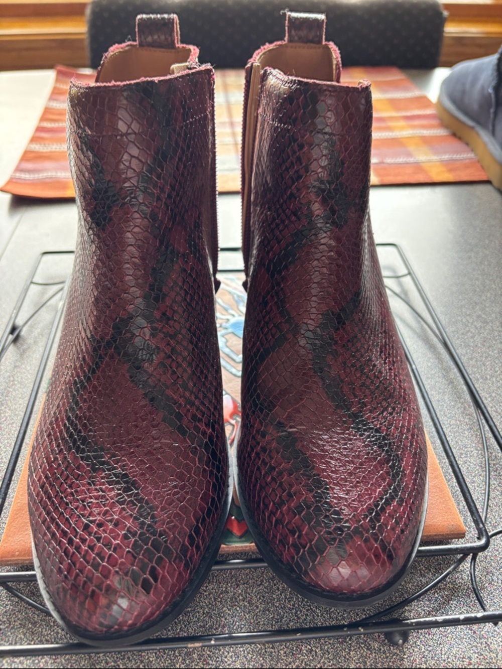 Vionic Burgundy Snake-Print Ankle Booties